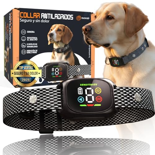 OLOLOP®| Collar antiladridos Perros |Collar adiestramiento Perros Solo vibración y Sonido | Ajustable + Sensible al ladrido | Perros pequeños y medianos | Entrenamiento Humanizado | Hogar Tranquilo