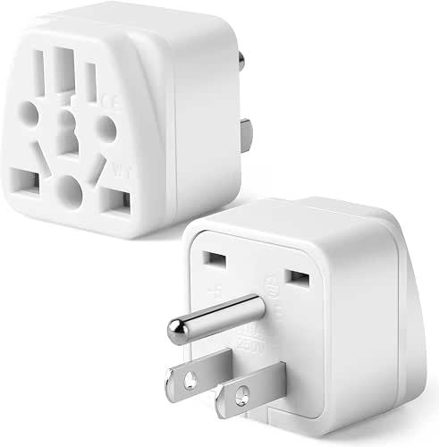 2 Pack US Travel Plug Adapter, EU,UK,AU,in,CN,JP,Asia,Italy,Brazil to USA (Type
