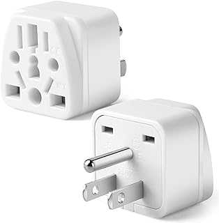 2 Pack US Travel Plug Adapter, EU,UK,AU,in,CN,JP,Asia,Italy,Brazil to USA (Type B), 3 Prong Grounded USA Wall Plug Wall Outlet Power Charger Converter (White)
