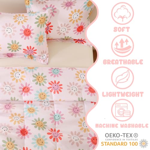 Image of Yibeizi Floral Comforter Set Girls Full Size Cute Patterned Bedding