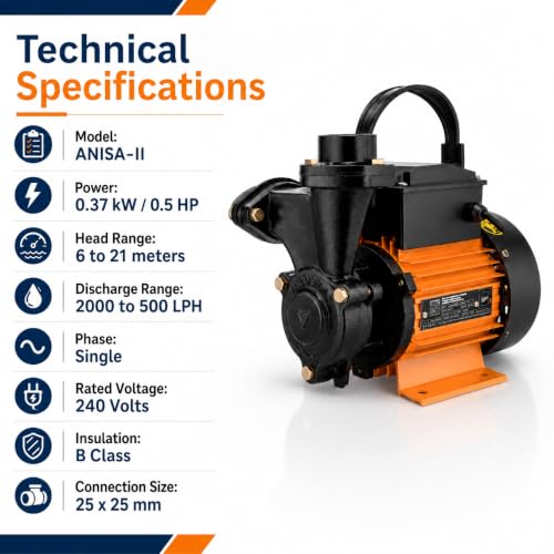 Image of Kirloskar 0.5 Hp Anisa Self Priming Water Pump |water pump 0.5hp| Pure Copper Winding | 1 year warranty