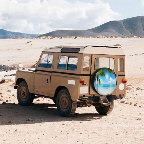 Image of Palms and Beach Spare Tire Cover Tropical Landscape Caribbean Wheel Covers for RV Tires Camper Tire Case Protectors for Trailer Rv SUV Truck Travel Trailer 15 in