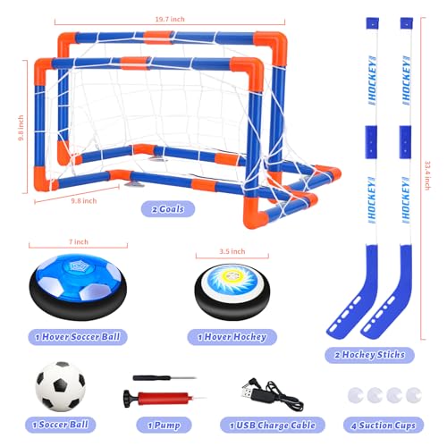 Gordengdy Hover Soccer Ball Set for Kids, 3-in-1 Air Hover Soccer Hockey Toy Set, Rechargeable Hover Soccer Ball with Led Lights, Indoor Outdoor Sports Toys for Kids 3-12 Years Old