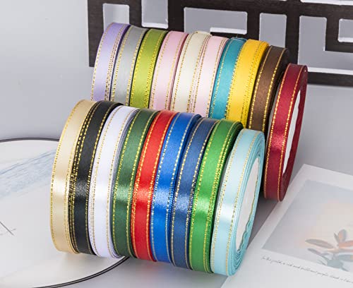 Yaseo 50 Yards 3/8 Inch White Satin Ribbon With Gold Edges, Gold Border Fabric Ribbons For Gift Wrapping And Crafts #TOP6
