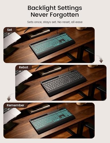 SABLUTE Wired Large Print Backlit Keyboard with Wrist Rest, K31PRO - 1