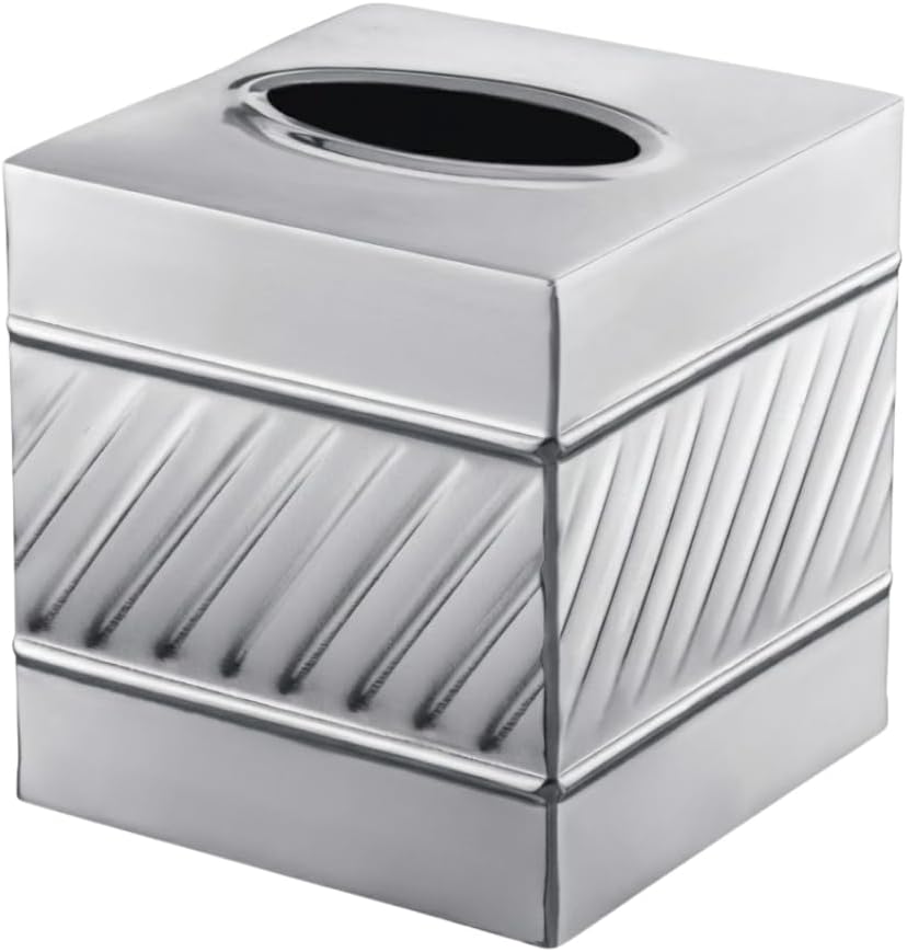 Monarch Abode Tissue Box Cover Square – Handcrafted Wave Embossed Pewter Metal Tissue Holder Box for Bathroom Accessory, Aesthetic Decorative Facial Napkin Cube for Modern Home Decor