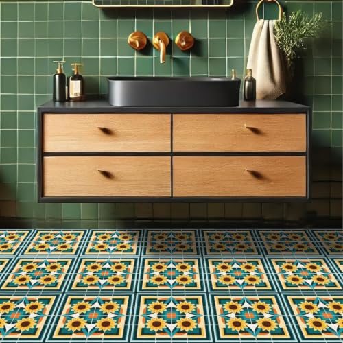 Image of Moroccan Tile Stickers | Waterproof Self Adhesive Peel & Stick Tile Decals for Kitchen Backsplash, Bathroom Wall, Floor, Furniture & Glass (4x4 Inch, Design 54)