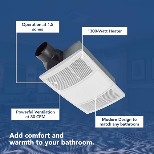 Image of Broan-NuTone Non-Lit PowerHeat Bathroom Exhaust Fan and Heater, 80 CFM, 1.5 Sones, White