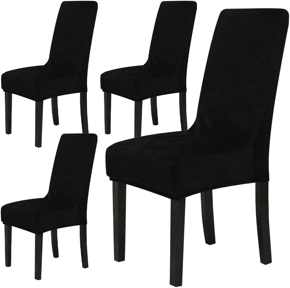 Chickwin Chair Covers for Dining Chair 2/4/6PCS, Solid color Universal High Back Stretch Velvet Chair Cover for Party Room Spandex Removable Washable Chair Cover Slipcovers (2 PCS,Black)