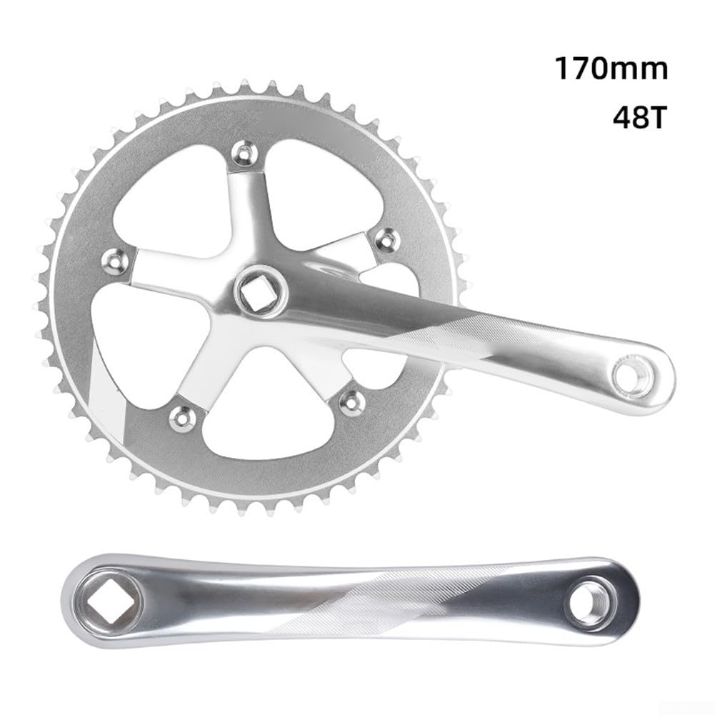 Guarnitura di ricambio 130BCD 48T, corona singola, 170 mm, pedivella, foro quadrato per bici a scatto fisso, progettata per adattarsi agli standard del movimento centrale 103 (argento)