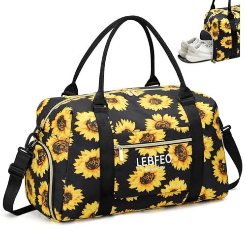 Travel Duffle Bag for Women Large Weekender Overnight Bags Gym Bag with Shoe Compartment Waterproof Hospital Bag Carry On Tote Bag for Airplanes,Sunflower