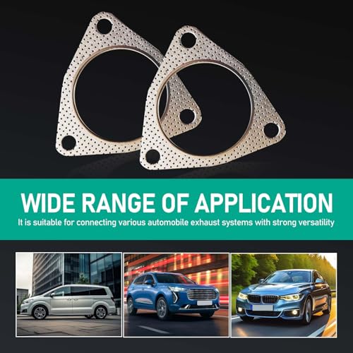 Image of 2 PCS Car Exhaust Gasket, 2.48 inch 3 Bolt Resistant High Temperature Flange Sealing Gasket, Tight-Fitting Leak-Proof Muffler Gasket Modification Accessories, Universal for Most Cars (Silver)