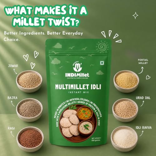 Image of IndiMillet Multimillet Idli Mix | Made with Millets | High Fibre | Instant Idli Mix | Pack of 2 (200g each)
