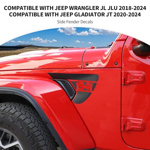 Image of JeCar Side Fender Vent Decals 1941 Vinyl Stickers Compatible with Jeep Wrangler 2018-2025 JL JLU & 2020-2025 Gladiator JT, 1 Pair