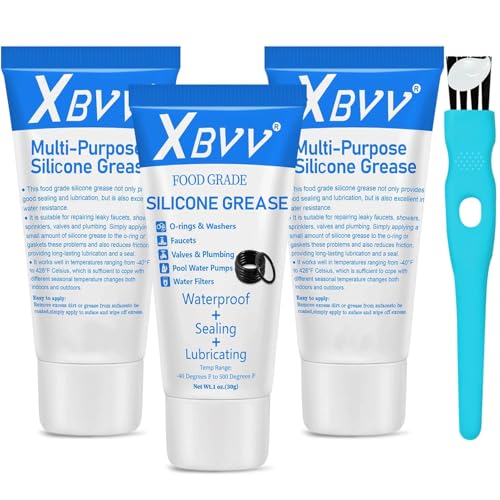 XBVV Food Grade Silicone Lubricating Plumber Grease for Waterproof Faucet Pool Filter O Ring 3-Pack 1 oz Tube with Brush