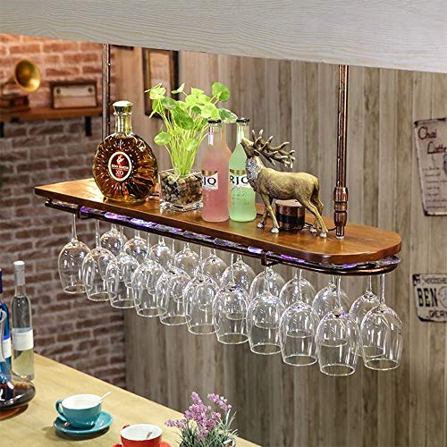 Botellero de madera maciza con marco de acero y barra, incluye copa de vino para uso doméstico u oficina
