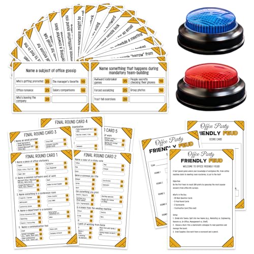 Xminc Office Party Friendly Feud Game with 2 Answer Buzzers Team Building Trivia Quiz Cards for Family Game Night Work Staff Coworkers Company Groups Holiday Gathering