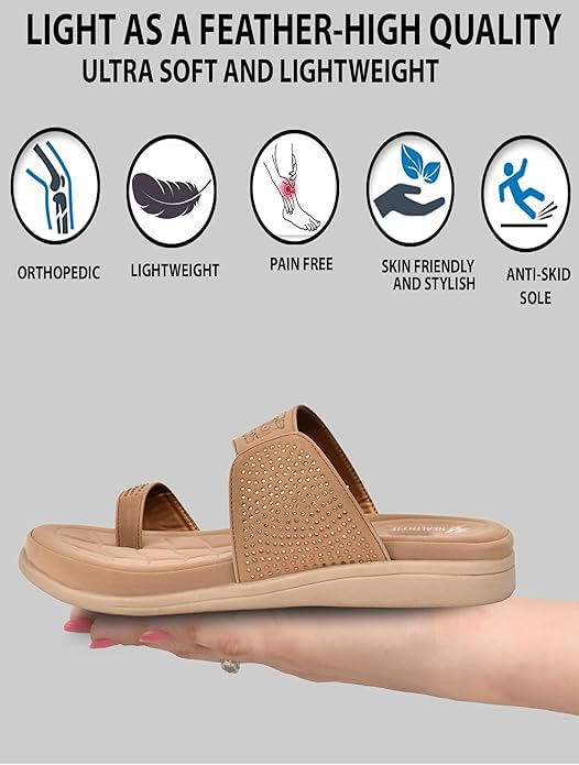 Image of HEALTH FIT EXTRA SOFT Women's Comfortable Memory Foam Doctor Slippers /Flip-Flops|Fashionable Casual & Stylish|Lightweight & Breathable|Outdoor Synthetic Casual Chappals Sandals Ladies & Girls HF24