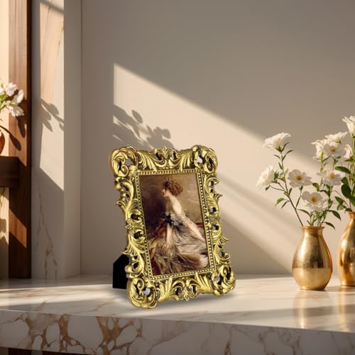 Image of 5x7 Vintage Picture Frames Gothic Picture Frames Ornate Gold | Real Glass, Tabletop or Wall Display