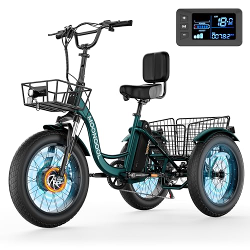 Image of MOONCOOL Electric Tricycle for Adults, 20 inch x 4 inch Fat Tire Electric Trike, 48V 500W 3 Wheel Electric Bike, 7 Speed E Trikes for Adults with Removable Battery, Aluminum Frame & Large Basket