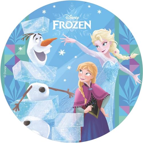 Dekora - Disney Frozen Elsa, Ana & Olaf bolacha comestível para bolo redondo 20 cm