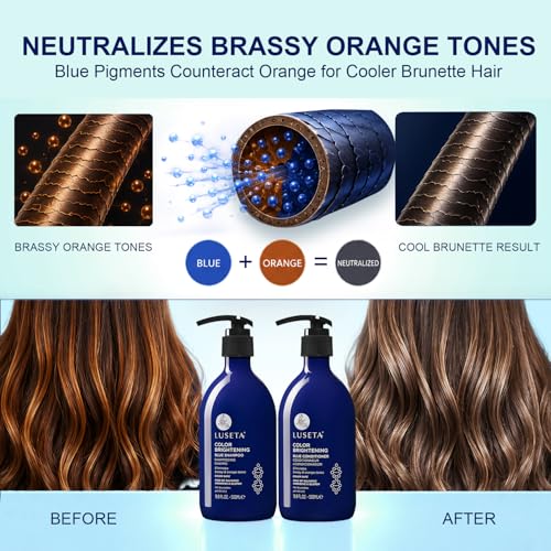 Image of Luseta Blue Shampoo & Conditioner Set for Brunette 2x16.9oz | Blue Shampoo for Brassy Hair and Brunettes, Color-Treated Hair, Reduce Orange /Copper Tones, Paraben & Gluten Free