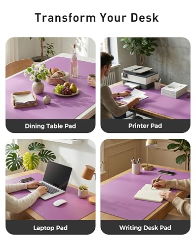Image of Aothia Faux Leather Desk Mat - Large Mouse Pad, Non-Slip PU Leather Blotter, Waterproof Writing Surface for Office and Home (Iris Violet, 42 inch x 17 inch)