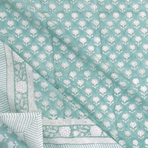 Image of TOAI Hand Block Printed Bedsheet | Bed Spread Flatsheet BedSheet | Pure Cotton | Queen Size 90 inchx108 inch | 300 TC Long Staple Cotton | 2 Reversible Pillow Covers |Cool Summer