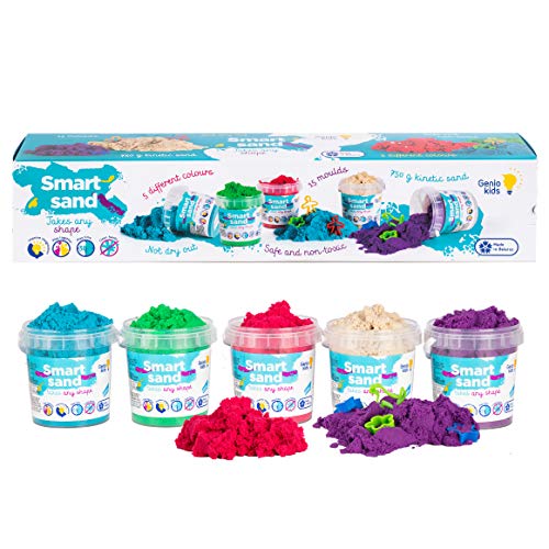 5 Color Kids Play Sand Set â€“ 1,7 lbs of Sand Set, 15 Sand Magic Molds Tools, Playset Smart Sand, Sensory Play Sand for Kinetic Kids Arts Indoor Outdoor Activity Children for All Ages