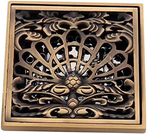 シャワー排水口カバー アンティーク 防臭シャワー排水溝 スクエア型 詰まり防止シャワー排水溝 取り外しカバー付き ヘアストレーナー付