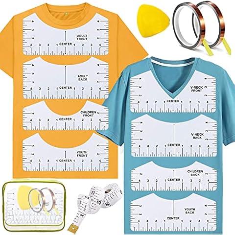 Acmerota 13 pcs Tshirt Ruler Guide for Vinyl, Tshirt Alignment Tool, PVC Tshirt Ruler Guide for Center Designing Clothing with Storage bag for V-Neck, Crew Neck Adult Youth Children Cover