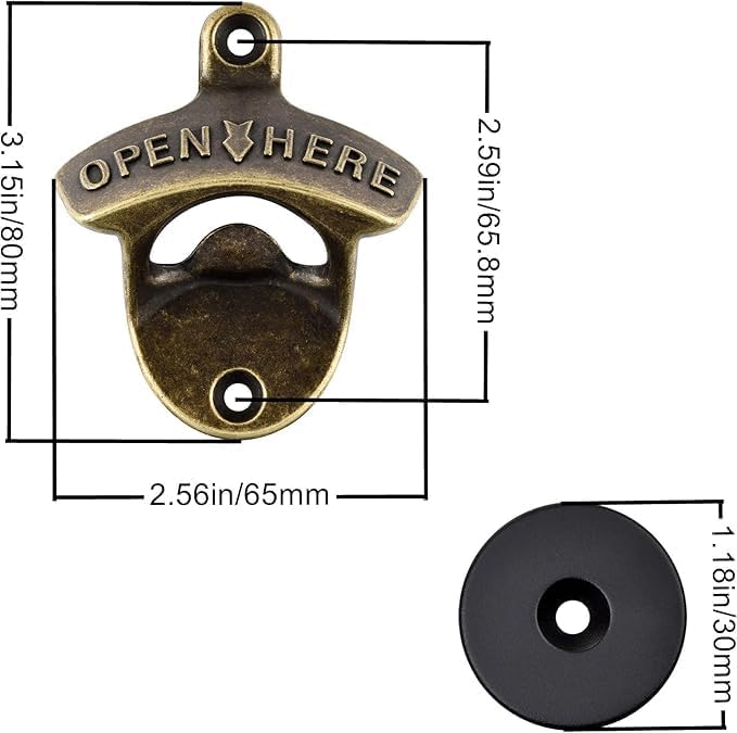 Miniatura 5 de Abrebotellas magnético vintage montado en la pared, abridor de tapas de botellas de cerveza de bronce antiguo inoxidable con tapa magnética montado