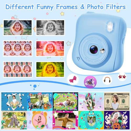 Hangrui Kids Camera Instant Print, HD Instant Camera for Kids with 32GB Card & Print Paper, 14MP 1080P Kids' Digital Cameras, Christmas Birthday Gifts Toy for Girls & Boys Aged 3-10 -Blue - Image 2
