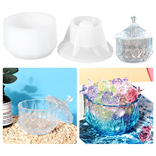 Voyyphixa Storage Box Molds with Lid, Candy Jar Resin Molds Silicone, Container Epoxy Resin Molds for Candlestick, Trinket Case, Jewelry Box, Small Planter Pot
