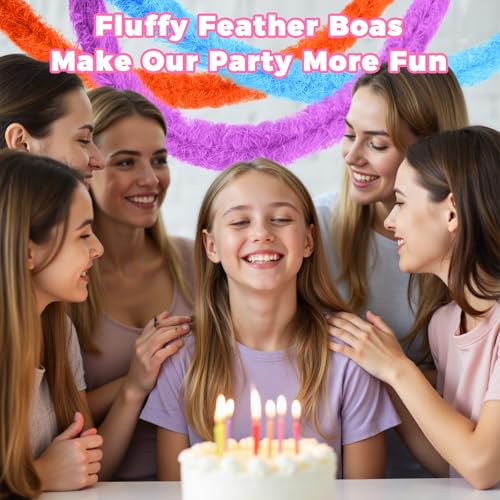 image for Ynhso 12 Pcs Feather Boas Party Pack with 6 Fluffy Artificial Feather 