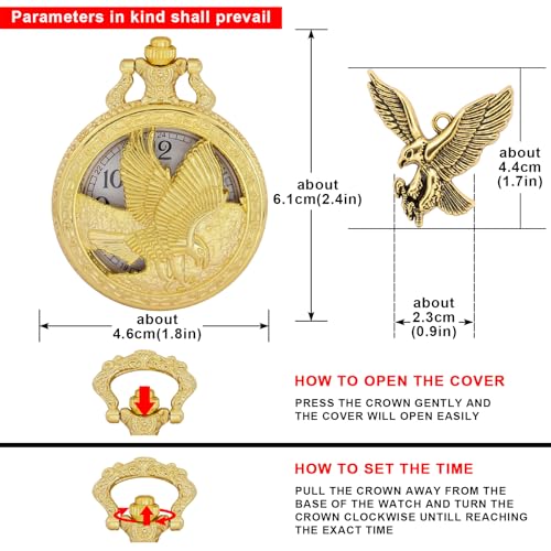 Image of Tiong Pocket Watch Pattern Vintage Quartz Pocket Watches with Chain Christmas Graduation Birthday Gifts Fathers Day