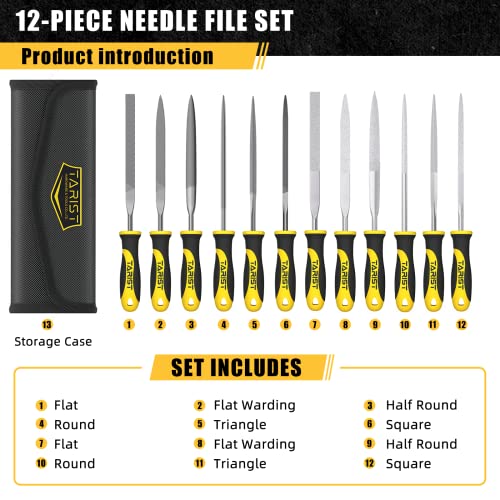 12PCS Needle File Set with Tool Bag, Small File Set Includes 6pcs Jewlers Files & 6 Steel Files for Metal, Jewlers, Wood, Leather and Plastic