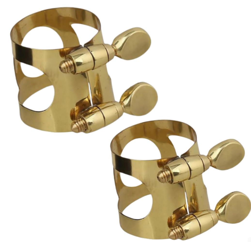 2pcs Alto Sax Ligature Double Screws, Gold Metal Saxophone Mouthpiece Ligature Clarinet Adjustable Screws Fastener for Sax Mouthpiece Instrument