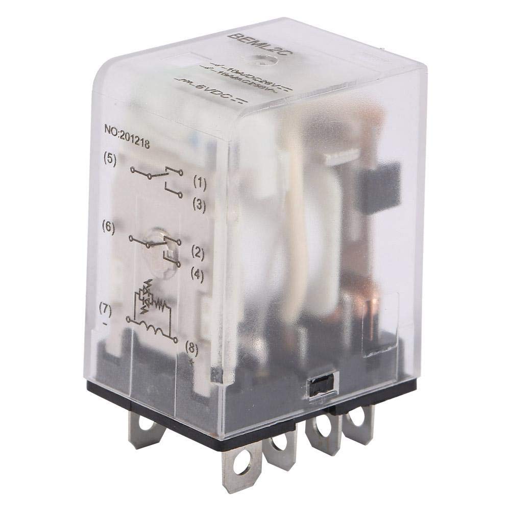 Naroote Electromagnetic Relay, 8 Pins Two-Open Two-Closed Electromagnetic Relay 10A with Green Indicator Light-Quality is Our Culture(6VDC)