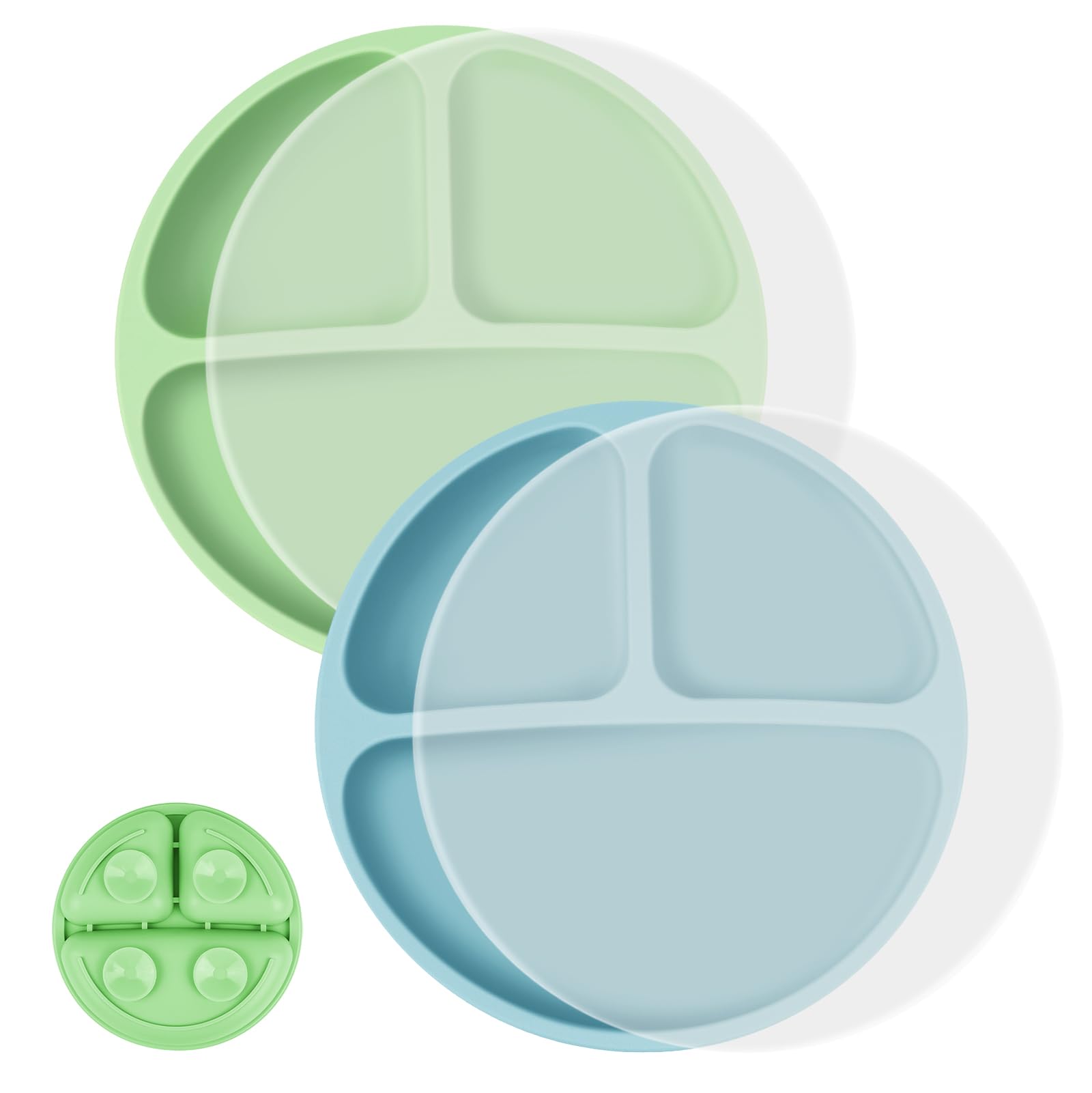 Vicloon Toddler Dishware Plate, 2 Pcs Silicone Plate with Divided Compartments, Suction Plates for Babies & Toddlers, BPA Free, Microwave & Dishwasher