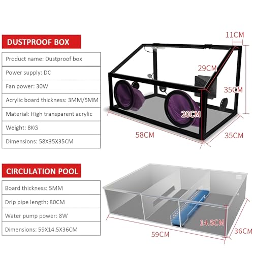 Boîte à poussière acrylique avec éclairage LED et bac de circulation - 8