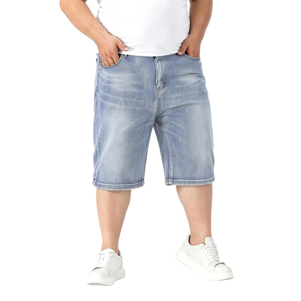 Herren Jeans Shorts Übergröße Männer Denim Shorts Lässige Kurz Jeanshose Loose Fit DK006