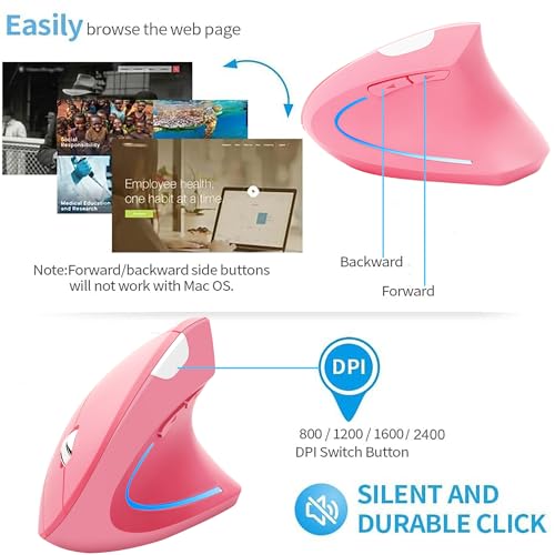 Ratón inalámbrico vertical ergonómico óptico para mano derecha con botones silenciosos 4