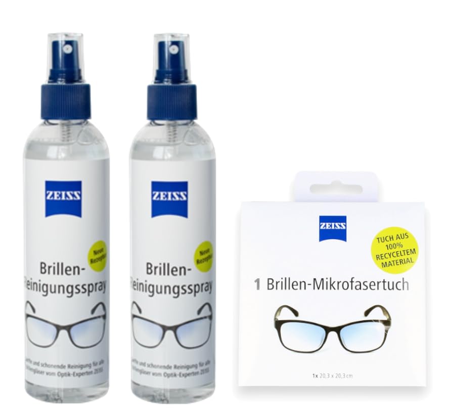 ZEISS - Spray limpiador para gafas (2 x 240 ml, incluye paño de microfibra ZEISS, 20 x 20 cm)