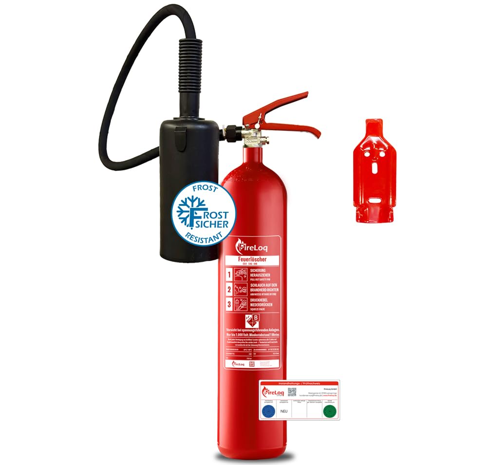 5kg Co2 Kohlendioxid im Stahl Behälter Dauerdruck Feuerlöscher für elektrische Anlagen und EDV 89B 5 LE Dauerdruck inkl. Prüfnachweis, Wandhalter