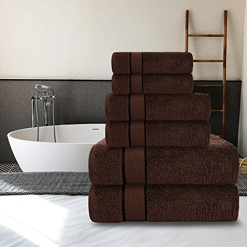 Craftberry - Bath Towels Set-100% Cotton- 2 Bath Towels, 2 Hand Towels & 2 Washcloths- Large, Quick Dry, Absorbent, Plush, Soft- Shower Towels - 6 Piece Luxury Bathroom Towels - Dark Brown/Chocolate #TOP2