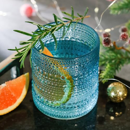 Image of Kate Aspen Hobnail Beaded Drinking Glasses Vintage Glassware Set | Cocktail Glass Set, Juice Glass, Water Cups | Makes A Great Hostess Gift, Gift for Newlyweds (Aqua Blue)