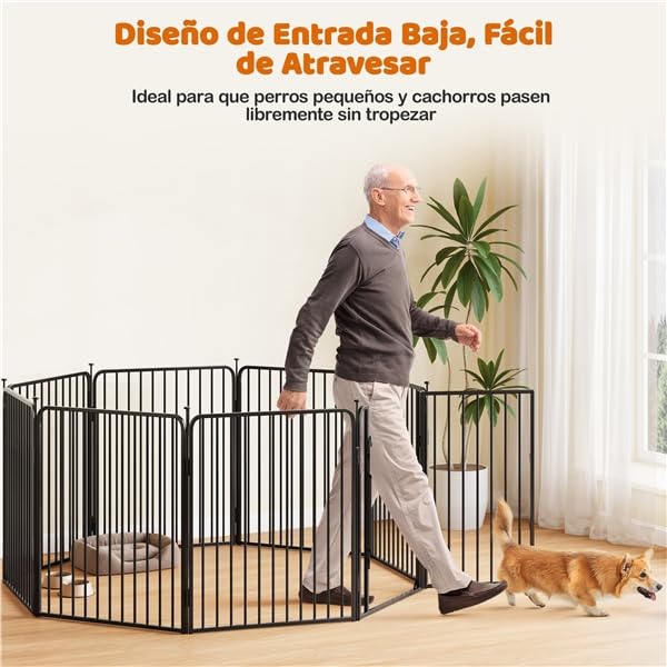 Yaheetech Parque para Perros 24 Paneles de 80 cm de Altura, Vallas para Perros con Cerradura Integrada, Tubos de Bajo Ruido, Protector de Suelo, Alambres de Metal de 8 mm, para Casa y Jardín