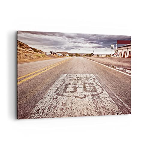 ARTTOR Wandbilder Dekoration Wohnzimmer USA Route 66 Reise Bilder auf Leinwand 120x80cm Leinwandbild Schlafzimmer Küche Deko Wand Kunstdruck Art...