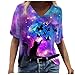 Produktbild Kurzarm T-Shirt Oberteil Druckbluse Geschenk Sommer Top Damen Ärmeln Bluse Elegante Lässige Mode mit Buntem 2021 Neue Crop Tops (E-Lila, XXL)